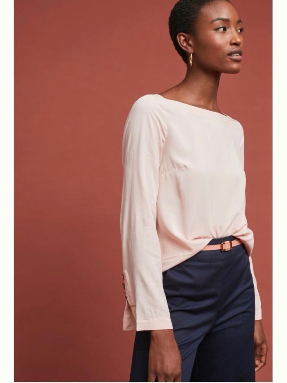 Anthropologie Maeve Plaza Top in a soft light pink blush Boatneck Top